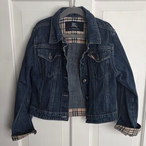 Burberry size 8 Dark Blue Denim Jacket with Plaid Lining